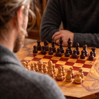 Handcrafted Olive Wood Chess Set with Drawer | Live Edge Red or Black Board