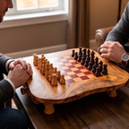 Handcrafted Olive Wood Chess Set with Drawer | Live Edge Red or Black Board