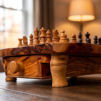 Handcrafted Olive Wood Chess Set with Drawer | Live Edge Red or Black Board
