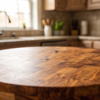 Round Olive Wood Kitchen Island Cart - Luxury Butcher Block Food Prep Station