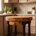 Round Olive Wood Kitchen Island Cart - Luxury Butcher Block Food Prep Station