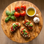 Round Olive Wood Kitchen Island Cart - Luxury Butcher Block Food Prep Station