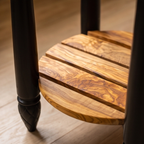 Round Olive Wood Kitchen Island Cart - Luxury Butcher Block Food Prep Station