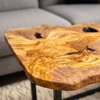 Luxury Live Edge Olive Wood Side Table - Modern Industrial Metal Accent Table