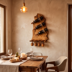 Rustic Olive Wood Wall Mounted Wine Bottle Holder & Goblet Rack