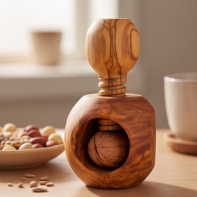 Olive Wood Mushroom Nutcracker | Wooden Screw Thread Manual Nut Breaker Tool