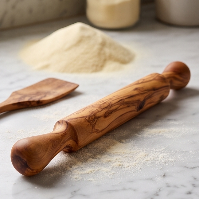 Olive Wood Professional Rolling Pin | Traditional Hardwood Pastry Dough Roller