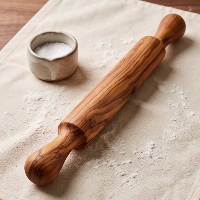 Olive Wood Professional Rolling Pin | Traditional Hardwood Pastry Dough Roller