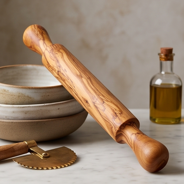 Olive Wood Professional Rolling Pin | Traditional Hardwood Pastry Dough Roller