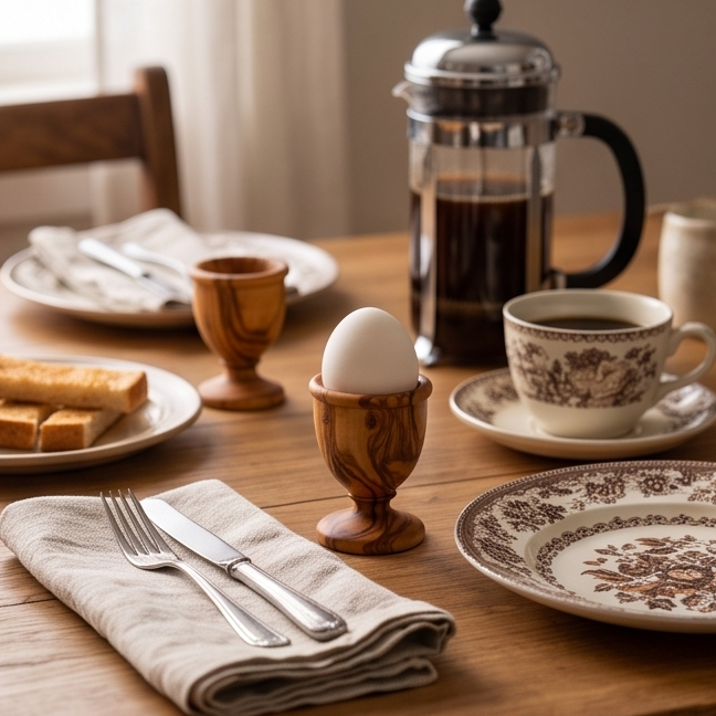 Olive Wood Egg Cup | Wooden Soft Boiled Egg Holder Breakfast Serving Stand