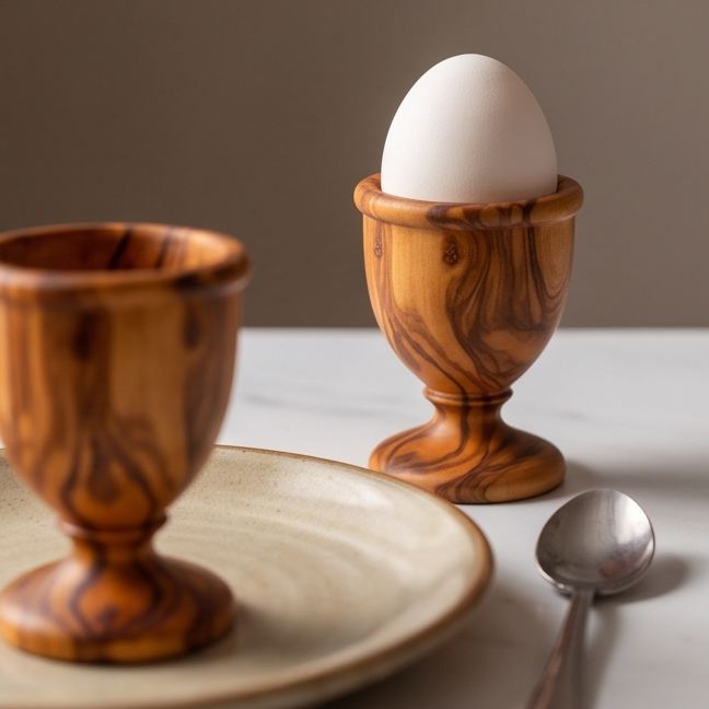 Olive Wood Egg Cup | Wooden Soft Boiled Egg Holder Breakfast Serving Stand