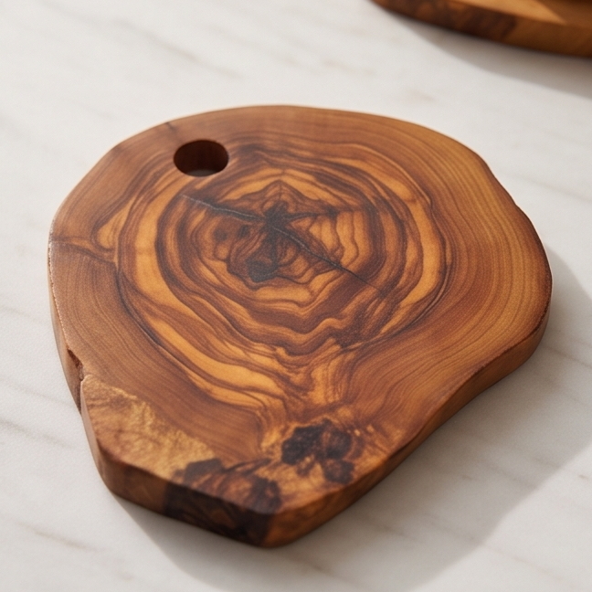 Handcrafted Olive Wood Coaster Set - Rustic Live Edge Drink Coasters with Holder