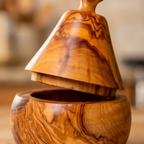 Handcrafted Pear Shaped Olive Wood Sugar Bowl & Spice Jar (12 cm)