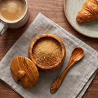 Handcrafted Olive Wood Sugar Bowl with Lid and Spoon Set | 10 cm