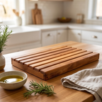 Handcrafted Olive Wood Bread Cutting Board with Crumb Catcher | 32x20 cm