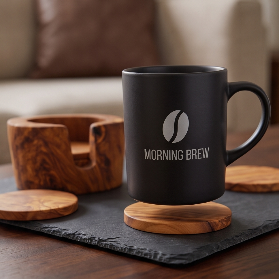 Olive Wood Coaster Set with Holder | Rustic Drink Coasters Coffee Table Mats