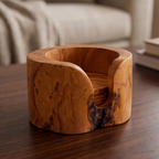 Olive Wood Coaster Set with Holder | Rustic Drink Coasters Coffee Table Mats