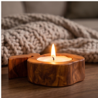 Olive Wood Apple Shaped Candle Holder