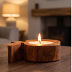 Olive Wood Apple Shaped Candle Holder