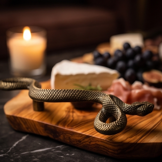 hand made olive wood tray with Snake shaped handle