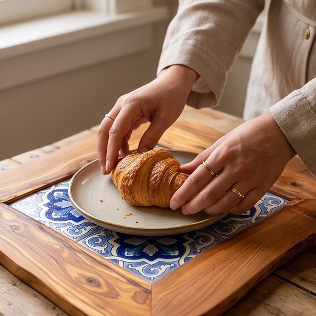 Olive Wood Medium Rustic Olive Wood Ceramic Tray, serving tray, natural, handmade, gift