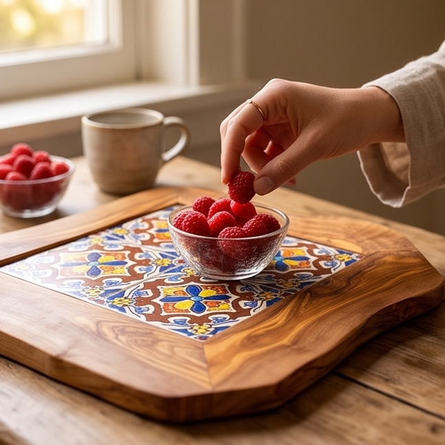 Olive Wood Medium Rustic Olive Wood Ceramic Tray, serving tray, natural, handmade, gift