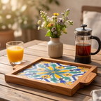 Olive Wood Square Olive Wood Ceramic Tray with Handle 20cm * 20cm
