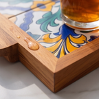 Olive Wood Square Olive Wood Ceramic Tray with Handle 20cm * 20cm