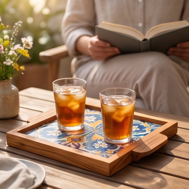Olive Wood Square Olive Wood Ceramic Tray with Handle 20cm * 20cm