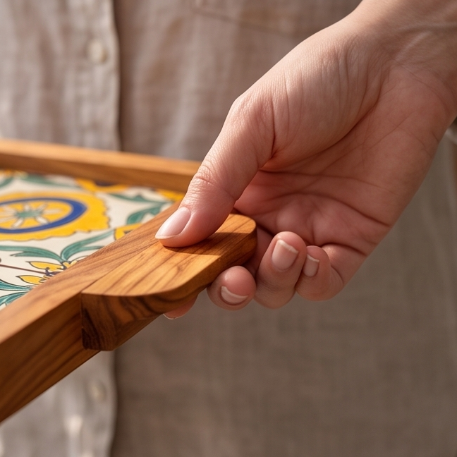 Olive Wood Square Olive Wood Ceramic Tray with Handle 20cm * 20cm