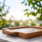 Olive Wood Square Olive Wood Ceramic Tray with Handle 20cm * 20cm