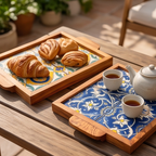 Olive Wood Square Olive Wood Ceramic Tray with Handle 20cm * 20cm