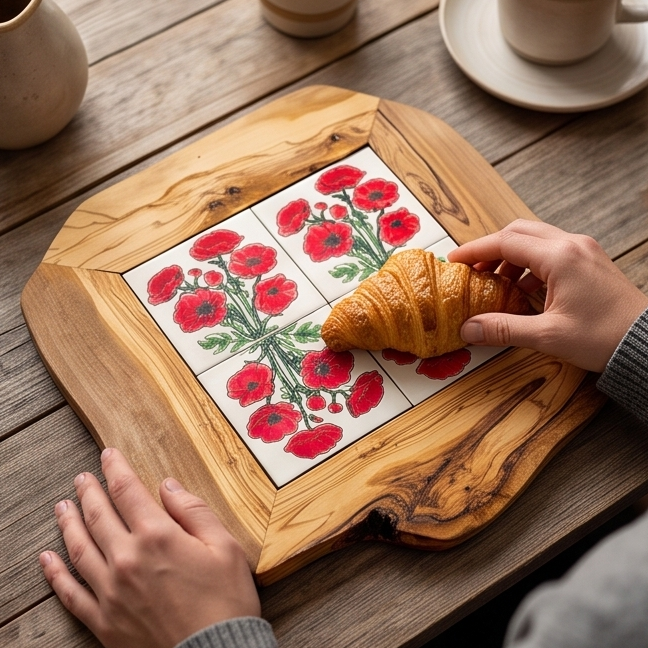 Olive Wood Medium Rustic Olive Wood Ceramic Tray, serving tray, natural, handmade, gift