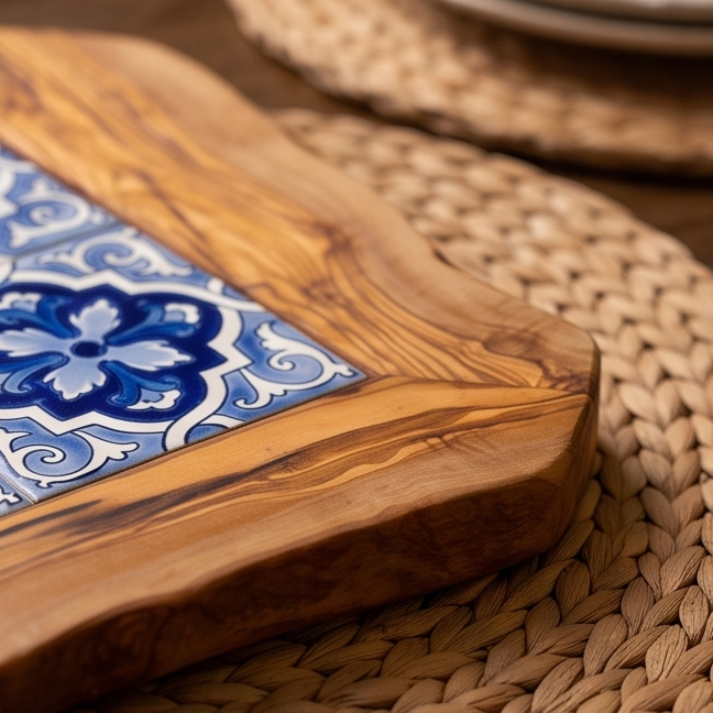Rustic Olive Wood Ceramic Tray | Various Colours