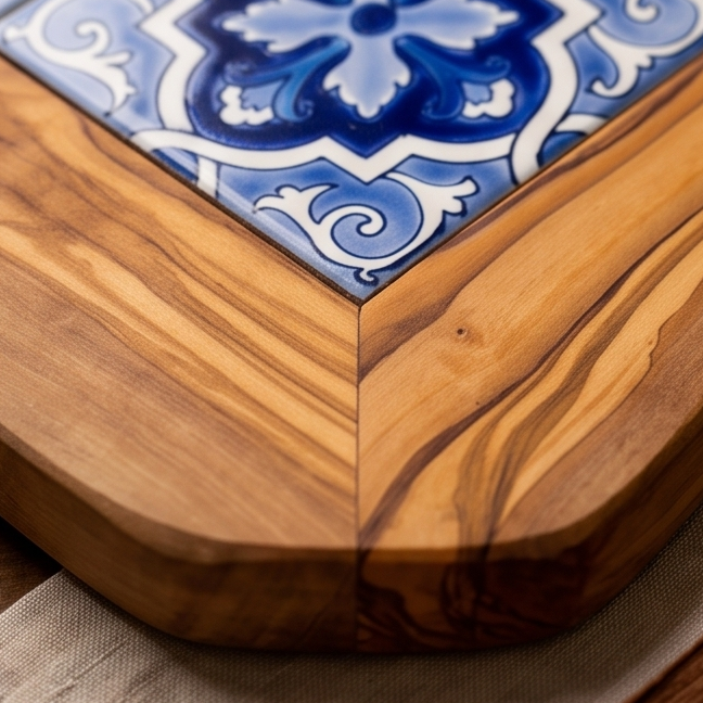 Rustic Olive Wood Ceramic Tray | Various Colours