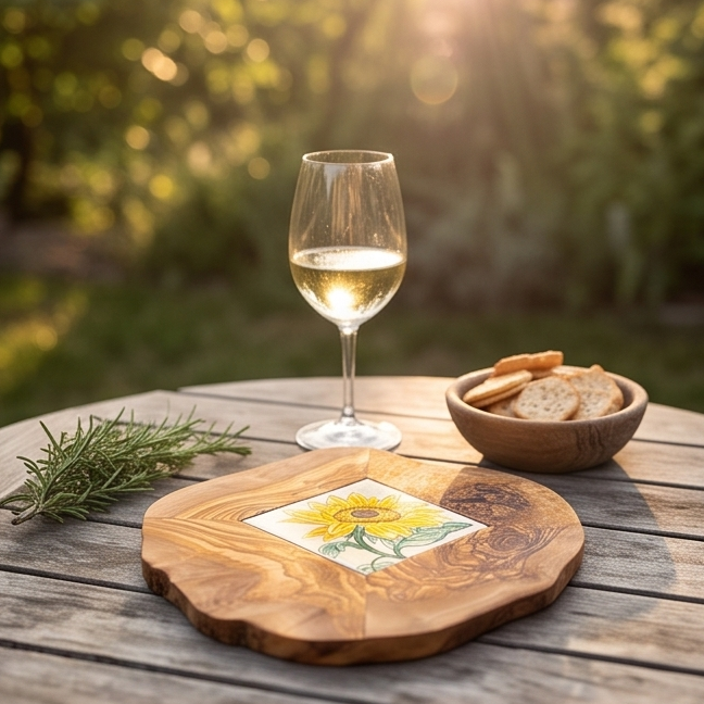 Small Rustic Olive Wood Ceramic Restaurant Serving Tray