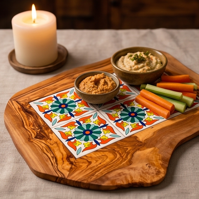 Rustic Olive Wood Ceramic Tray | Various Colours