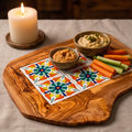 Rustic Olive Wood Ceramic Tray | Various Colours