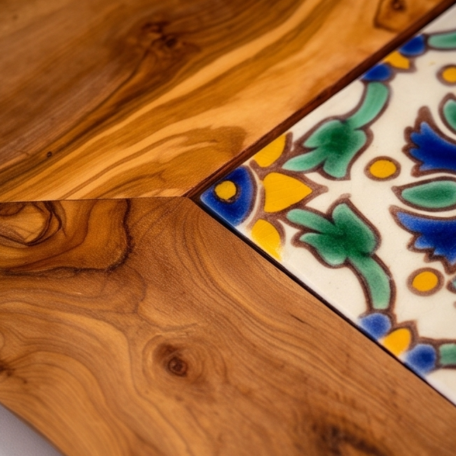 Small Rustic Olive Wood Ceramic Restaurant Serving Tray