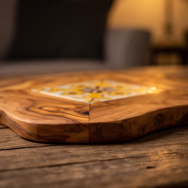 Small Rustic Olive Wood Ceramic Restaurant Serving Tray