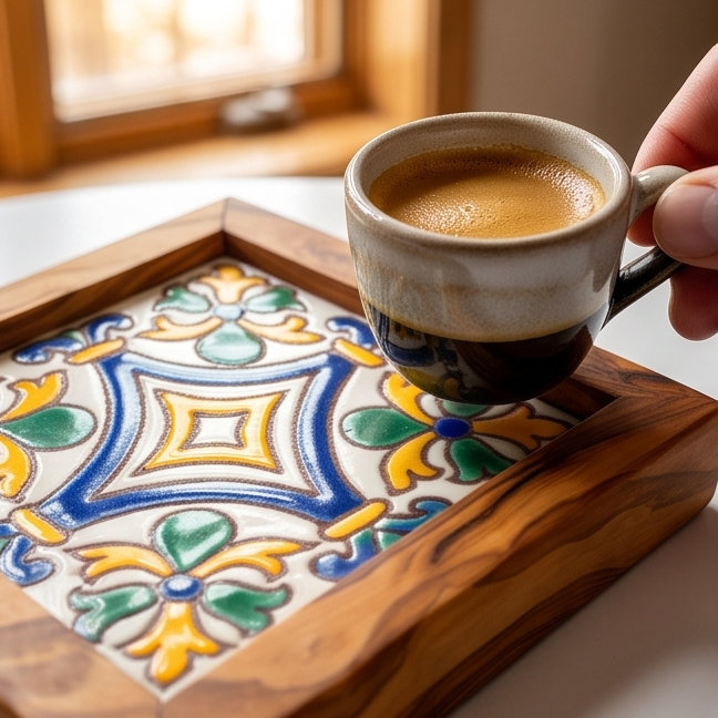 Square Olive Wood Ceramic Tray