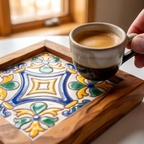 Square Olive Wood Ceramic Tray