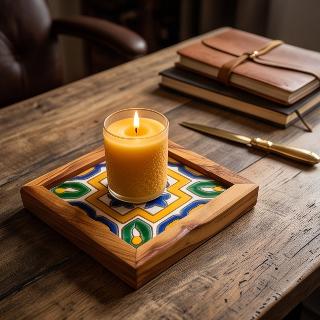 Square Olive Wood Ceramic Tray