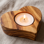 Handcrafted Olive Wood Heart Candle Holder (8 cm) – Romantic Wooden Gift