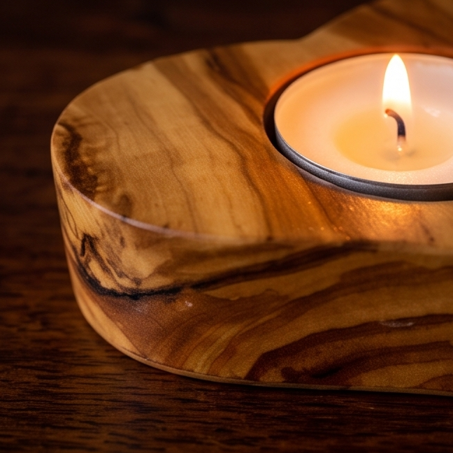 Handcrafted Olive Wood Heart Candle Holder (8 cm) – Romantic Wooden Gift