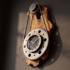Industrial Gear & Chain Olive Wood Wall Clock | Luxury Steampunk Sprocket Statement Decor