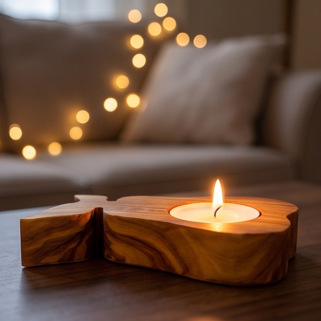 Wooden Candle Holder, Olive Wood Pear Shape Candle Holder 10 cm, handmade, Home decor, Housewarming gift