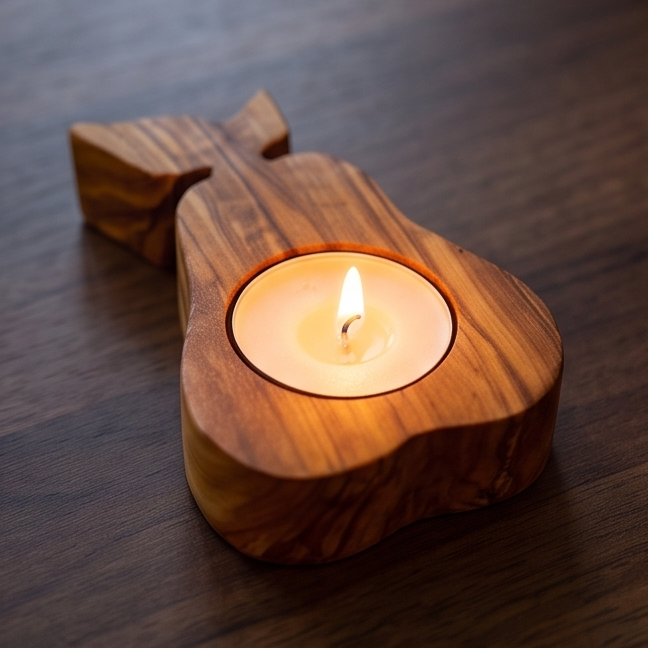 Wooden Candle Holder, Olive Wood Pear Shape Candle Holder 10 cm, handmade, Home decor, Housewarming gift