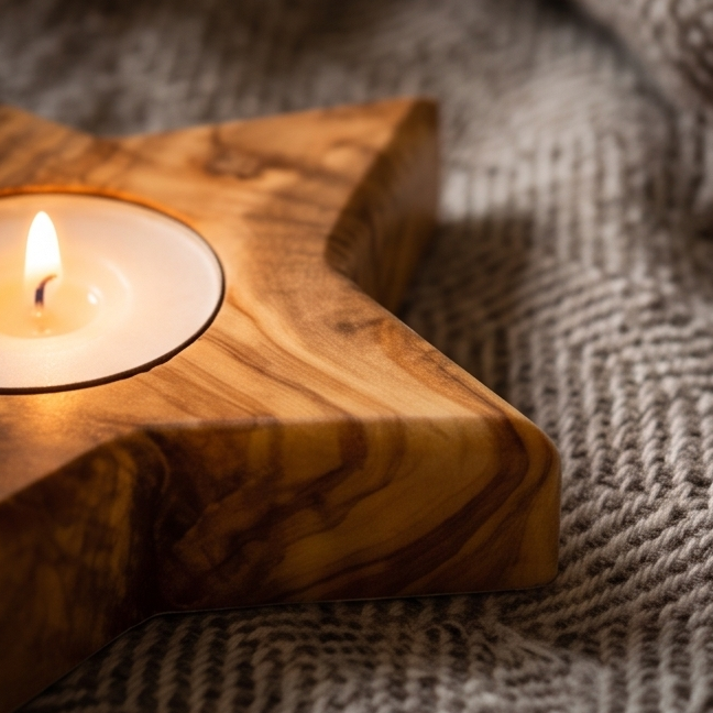 Olive Wood Star Shaped Tealight Candle Holder 10 cm, Home Decor, natural, handmade, gift