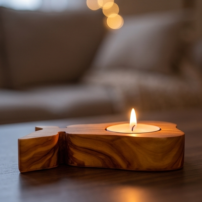 Wooden Candle Holder, Olive Wood Pear Shape Candle Holder 10 cm, handmade, Home decor, Housewarming gift